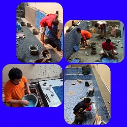Proses Pemasangan keramik, hingga lampu aksesoris kolam renang